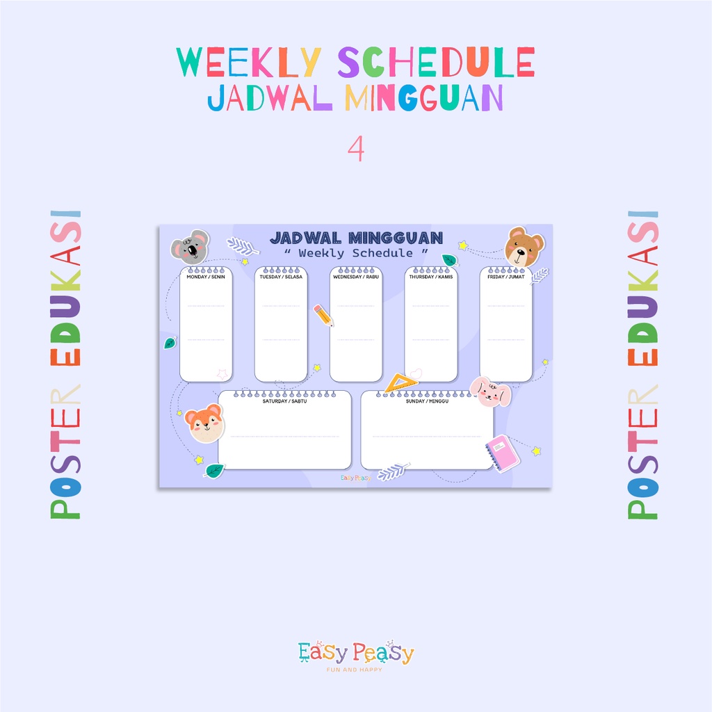 Jual Easy Peasy - Poster Edukasi Anak - Poster Weekly Schedule - Jadwal ...