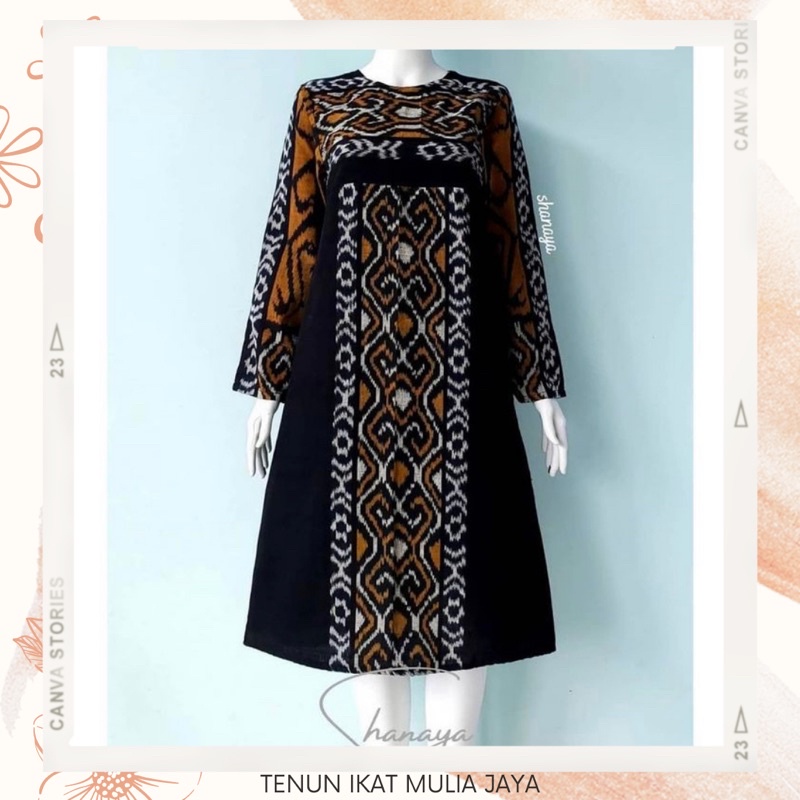 dress tunik midi batik tenun dayak baju kerja wanita ethnic