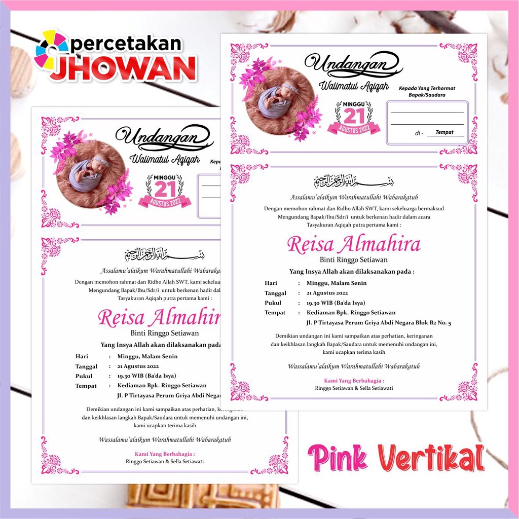 Jual Undangan Lembaran / Undangan Walimatul Aqiqah / Undangan Walimatun