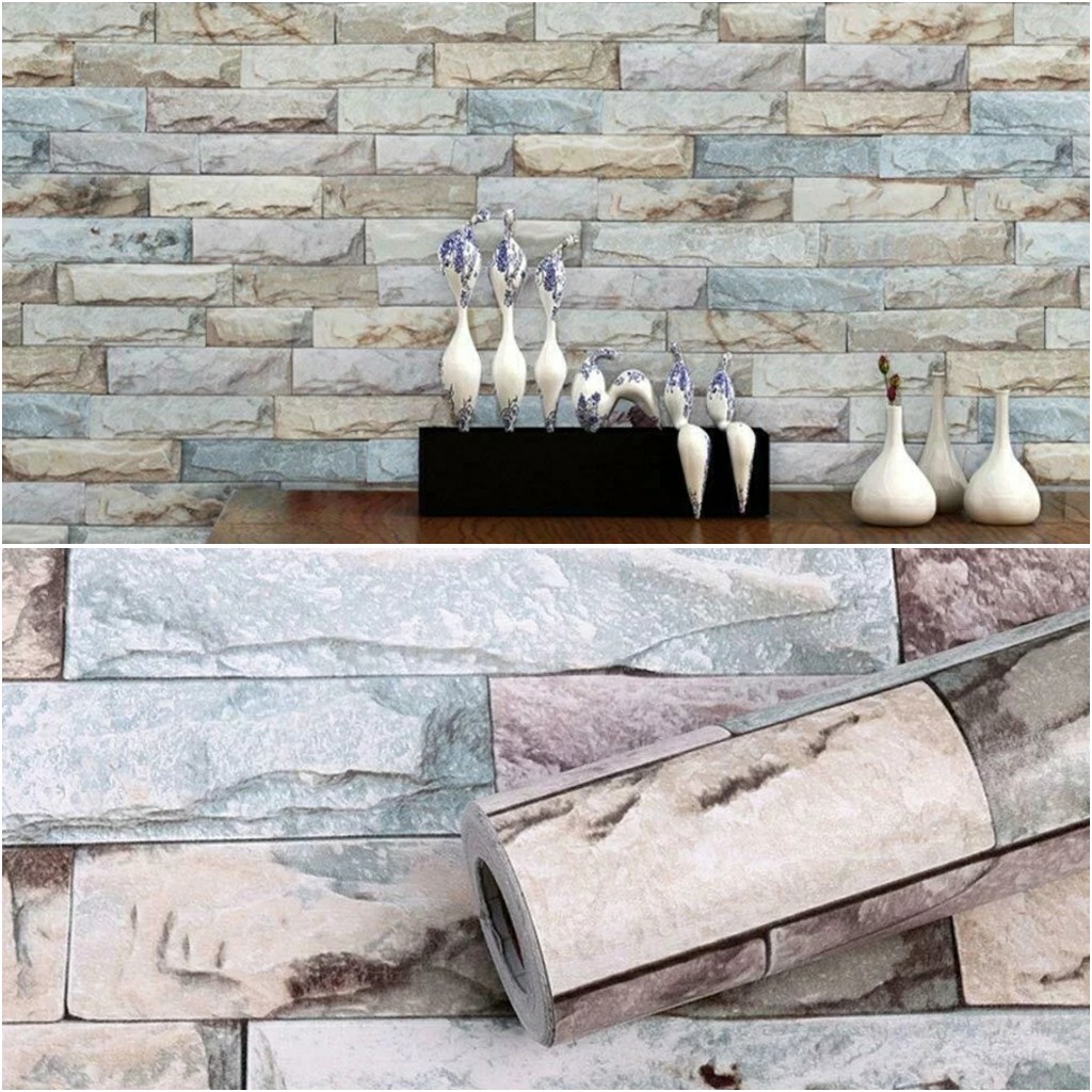 Jual Baru - Murah Wallpaper Sticker Dinding Batu Alam Abu Biru Natural ...