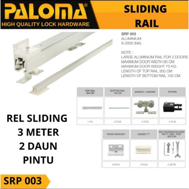 Jual Sliding Rel Pintu Geser PALOMA SRP 003 3 METER Untuk 2 Daun Pintu ...