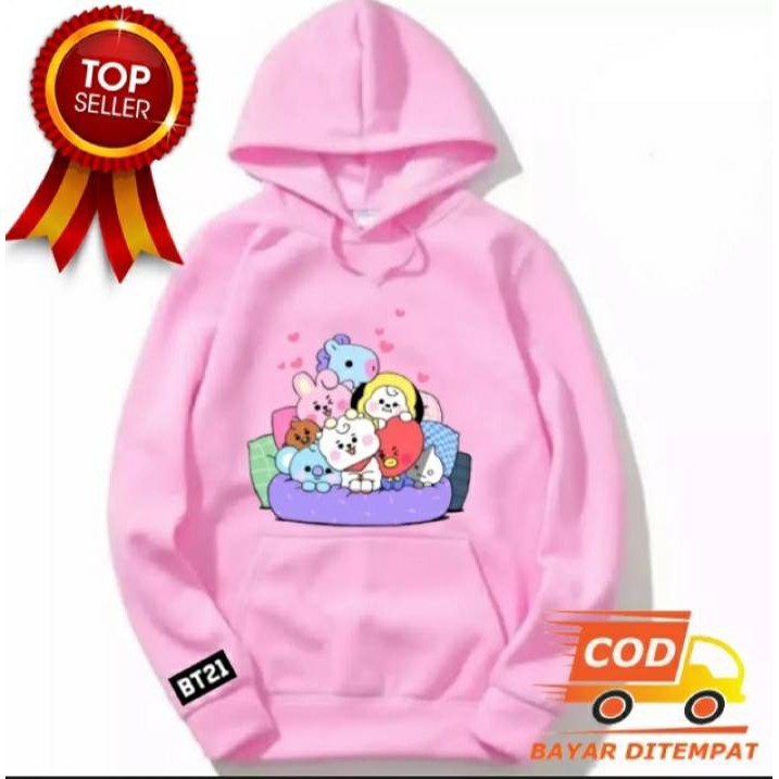 Jaket Sweater BT21/Hoodie Anak Murah/Sweater Anak Sweater Pink sweater BTS  Anak