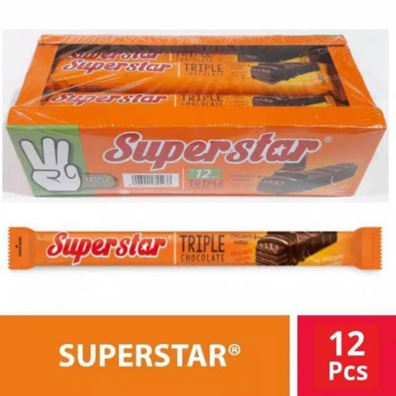 Jual Wafer Superstar Super Star Superman Wafer COklat Jadul Superstar Triple Chocolate Isi 12pcs