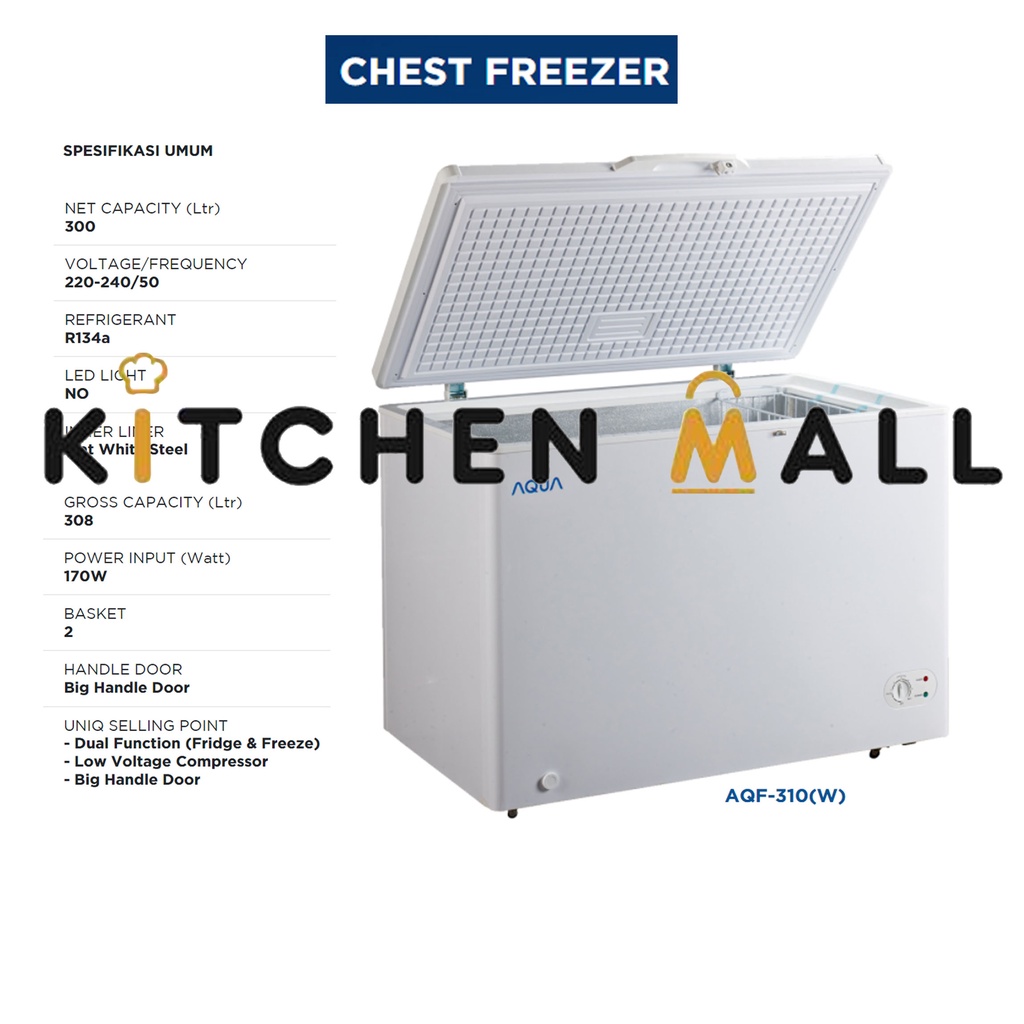 Jual AQF 310W Chest Freezer Lemari Pendingin Kulkas Box Daging AQF 310 W Box Pendingin