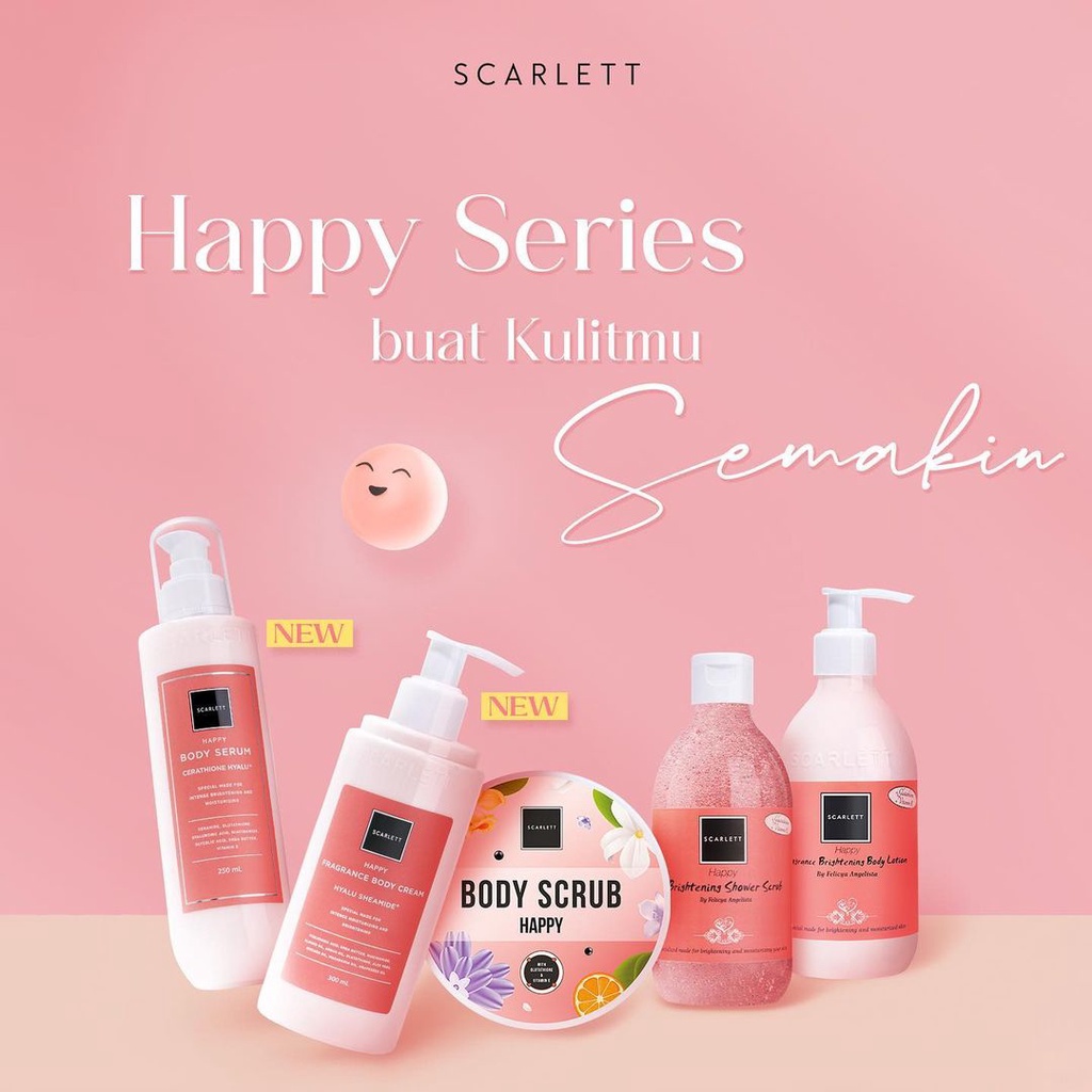 Jual SCARLETT WHITENING HAPPY SERIES BODY CREAM/BODY LOTION/BODY SCRUB ...