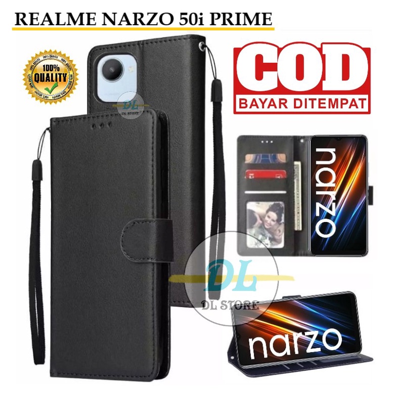 CASE HP REALME NARZO 50i PRIME(NEW 6,5 Inch) FLIP LEATHER CASE PREMIUM-FLIP  WALLET CASE KULIT CASING DOMPET-FLIP COVER LEATHER-SARUNG BUKU HP
