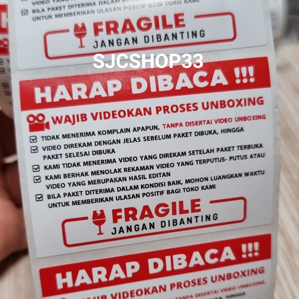 Jual Sticker Label Fragile Wajib Video Unboxing Harap Dibaca Stiker