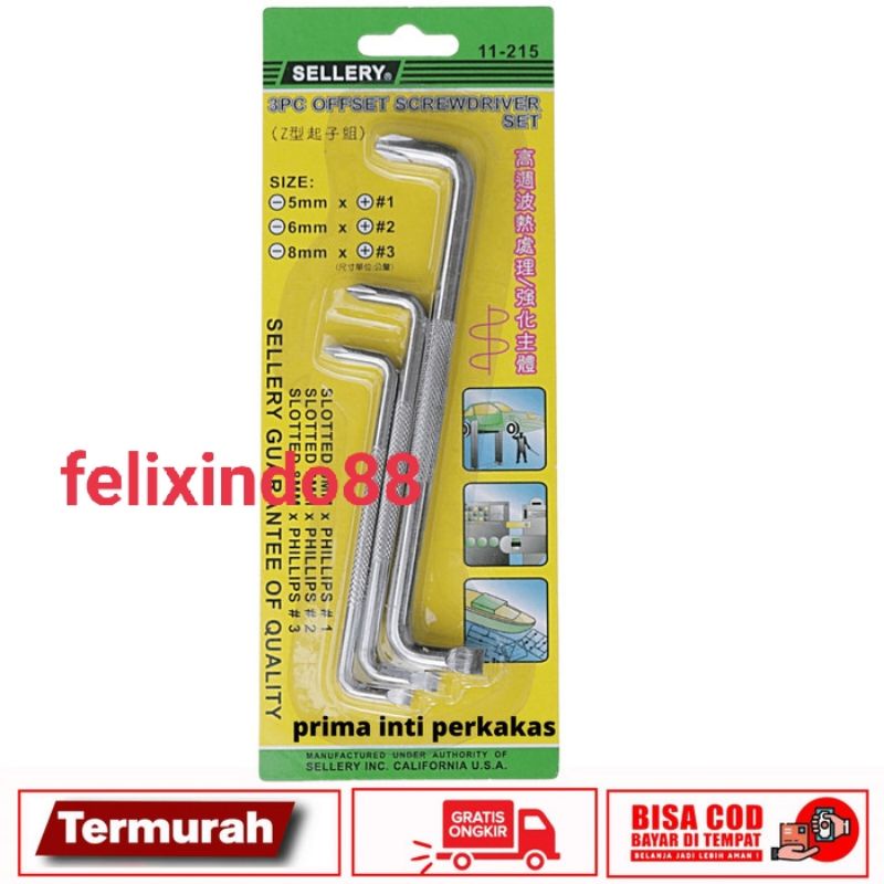 Jual OBENG Z 3PCS / OFFSET SCREWDRIVER SELLERY 11-215 OFF SET MODEL ZIG ...