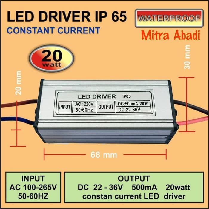 Jual Dijual LED Driver AS 20 Watt 500 mA AC DC Casing Besi WATERPROOF