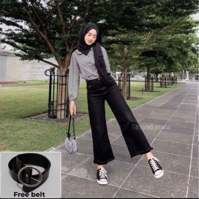 Celana Jeans Wanita Kekinian Kulot Rawis