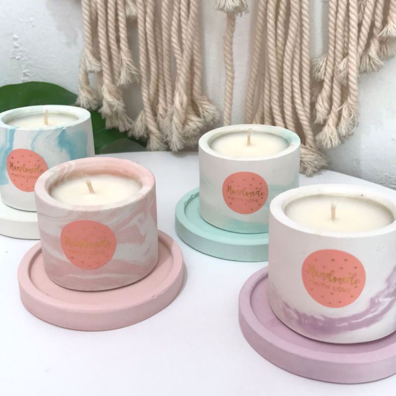 Jual Natural Set Candle Marble Scented Candle + Coaster Warna Hampers
