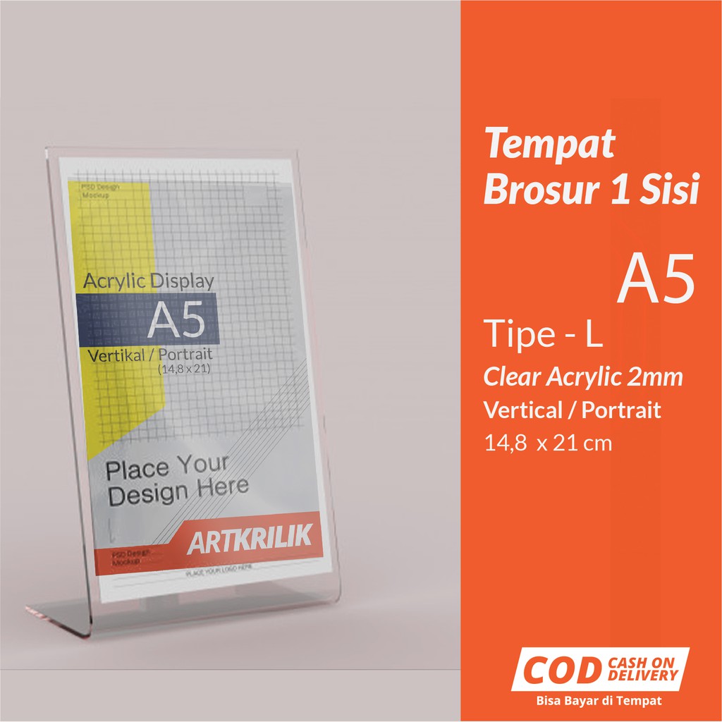 Jual STAND AKRILIK A5 QR CODE SCAN TEMPAT BROSUR TENT CARD A5 MODEL L