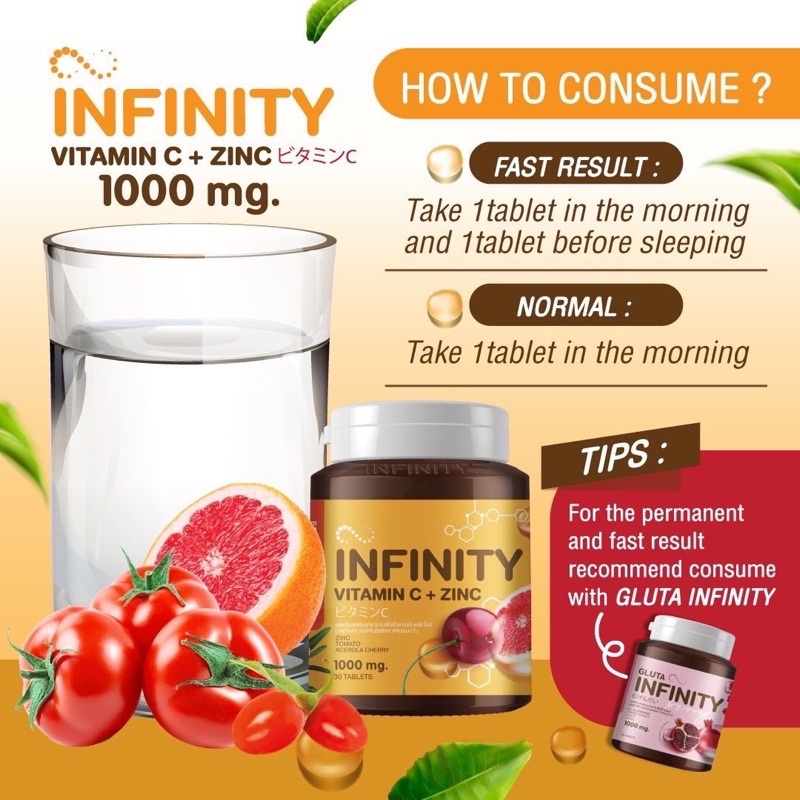 Jual GLUTA INFINITY VIT C PLUS ZINC ORIGINAL THAILAND | Shopee Indonesia