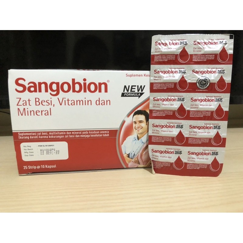 Jual Sangobion Vitamin Penambah Darah, Zat Besi, Anemia Strip 10 Kapsul ...