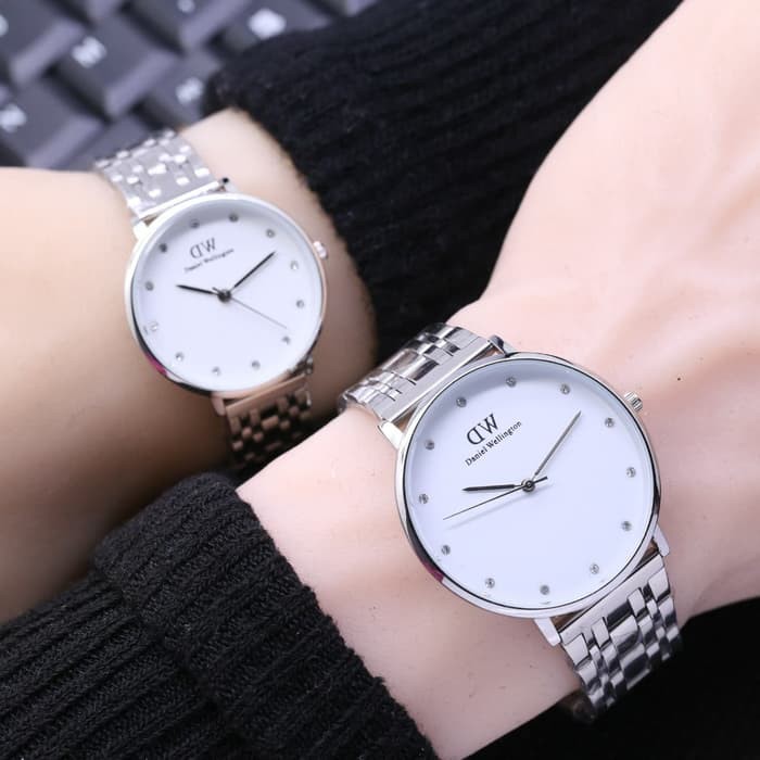 Jual Jam Tangan Wanita Cewek DW Couple Permata Rantai Silver