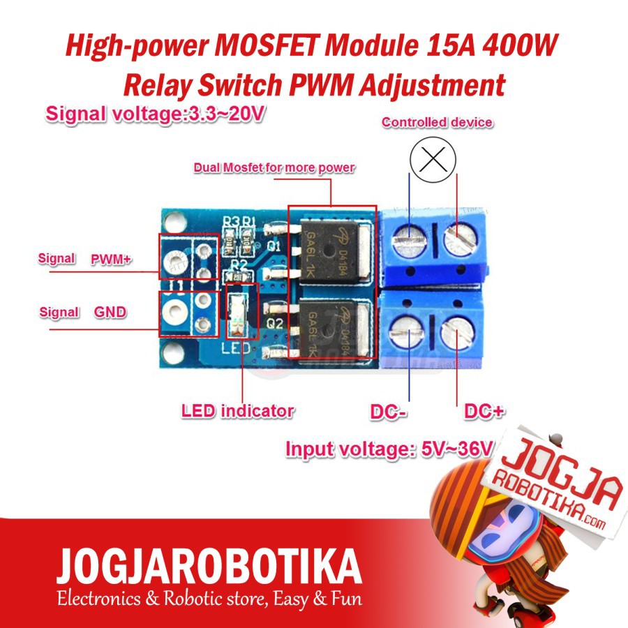 Jual High-power MOSFET Module 15A 400W Relay Switch PWM Adjustment ...