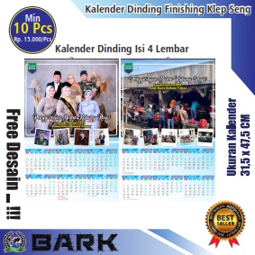 Jual cetak kalender custom dinding murah 2025 finishing klep seng 4 lembar art carton 210 