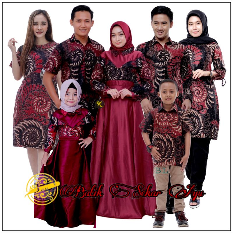 Jual Sarimbit Keluarga 2024 Lebaran Maroon New Valvet Series Baju Batik ...
