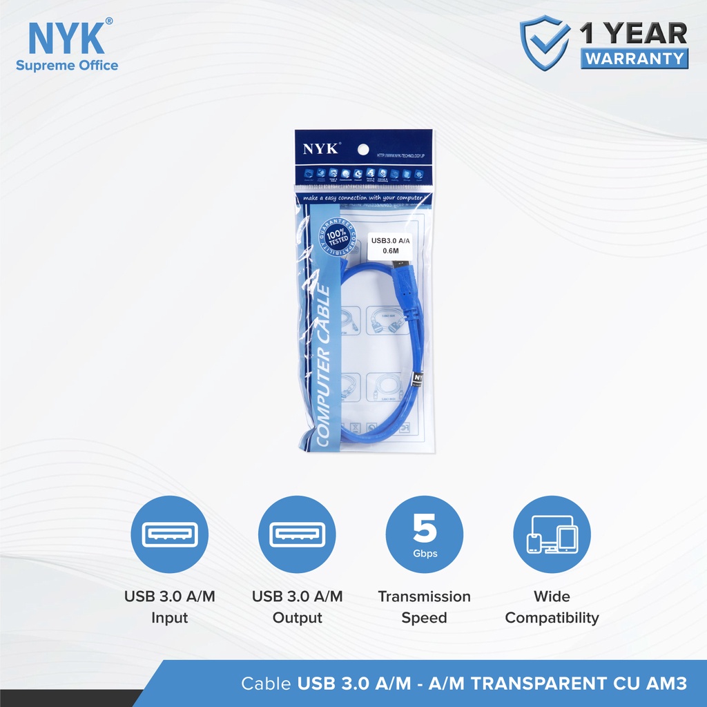 NYK Cable USB to USB v3.0 AM to AM 60cm COD (4)