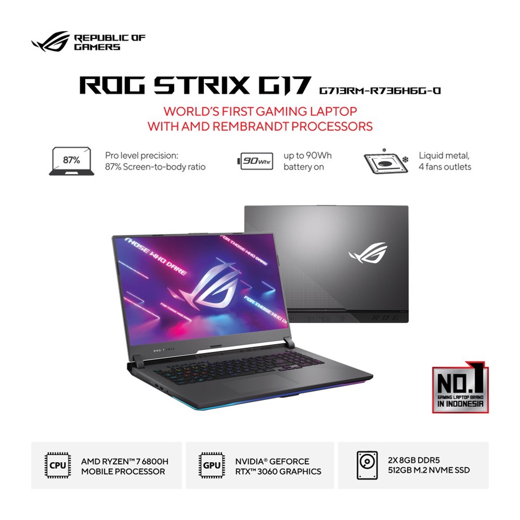 Jual ASUS ROG STRIX G17 G713RM-R736H6G-O AMD Ryzen™ 7 6800H GeForce RTX ...