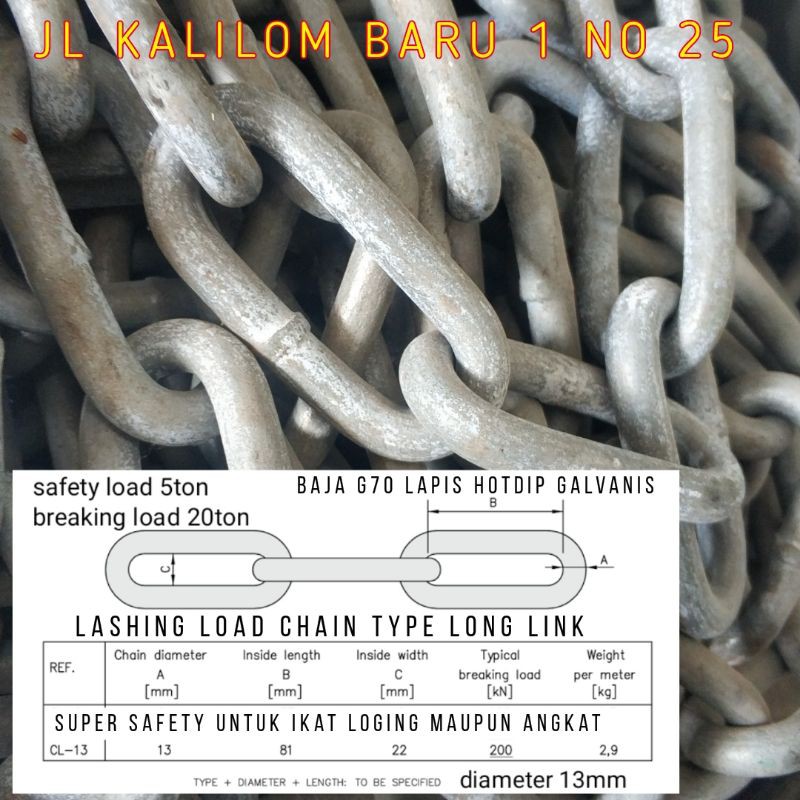 Jual Rantai rante kranang cranang 13mm lashing chain loging ikat angkat ...