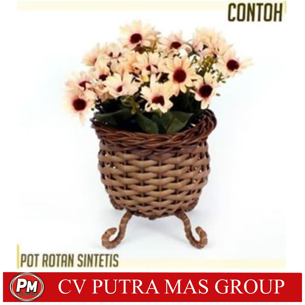 Jual Pot Tanaman Bunga Rotan Sintetis Cokelat Bulat Duduk