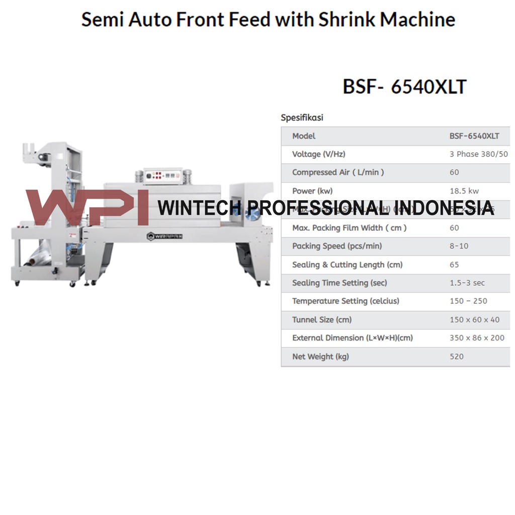 Jual Wiratech BSF-6540XLT Semi Auto Front Feed with Shrink Machine ...