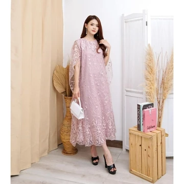 (SUPLIER) Long Dress Nagita Brukat Tile Bordir Mutiara Gliter LongDress Tille Tulle Brokat