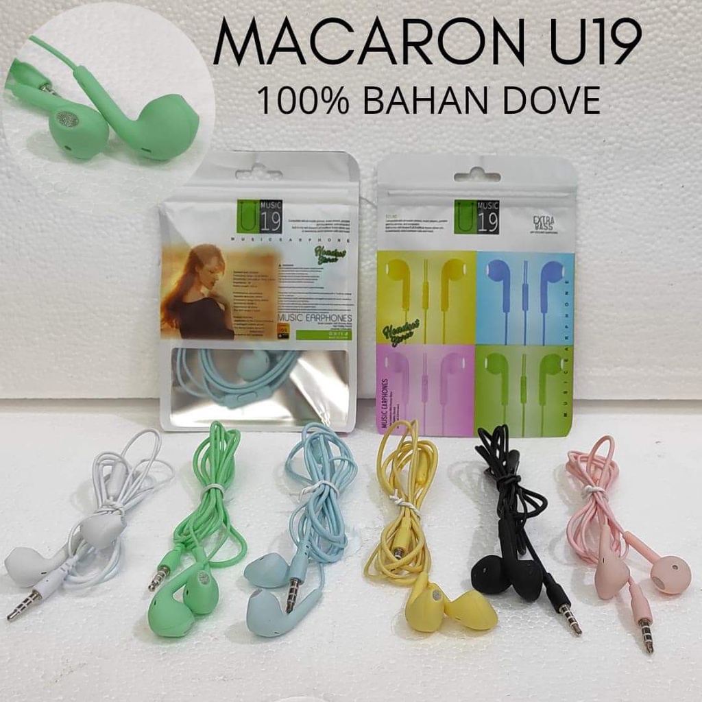 Jual HANDSFREE MACARON U19 EARPHONE HEADSET KABEL BAHAN KARET DOVE