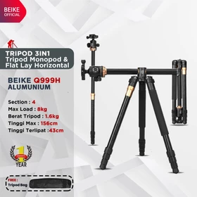 Beike Tripod Q999H Tripod Monopod Flatlay 3 In 1 Multifunction
