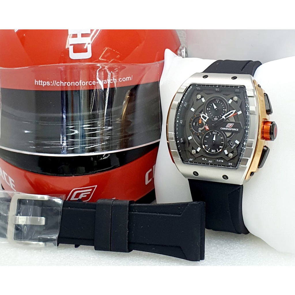 Jual Chronoforce Original C5329 Jam Tangan Pria Tali Karet Hitam Lis ...