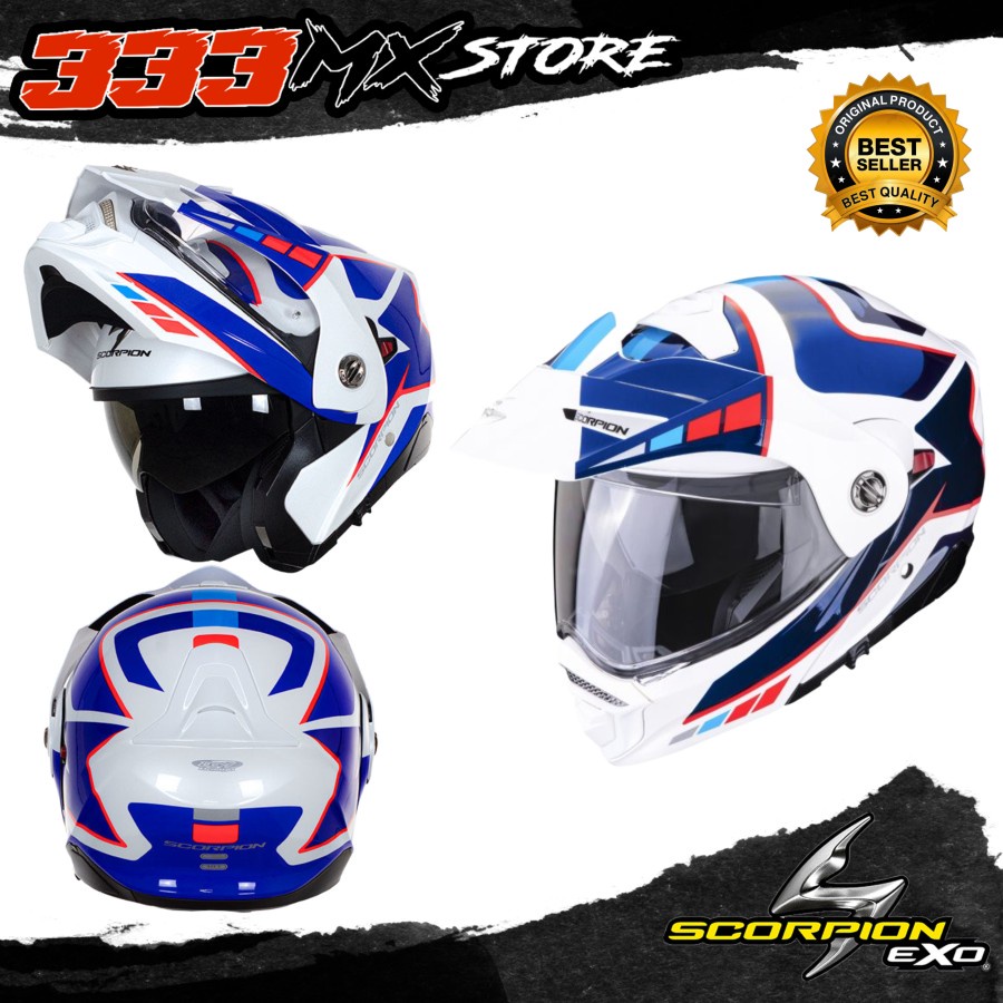 Jual SCORPION HELMET ADX 2 CAMINO WHITE BLUE RED MODULAR ADVENTURE ...