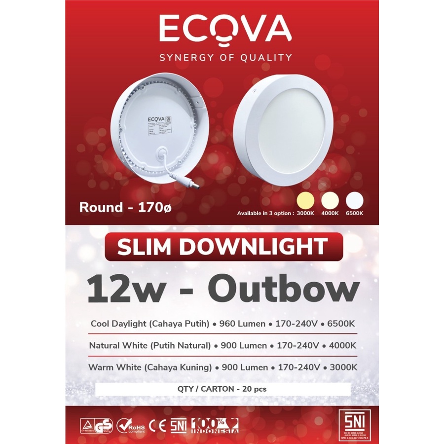 Jual Led Panel Downlight Outbow Bulat W Ecova Putih K K Shopee Indonesia