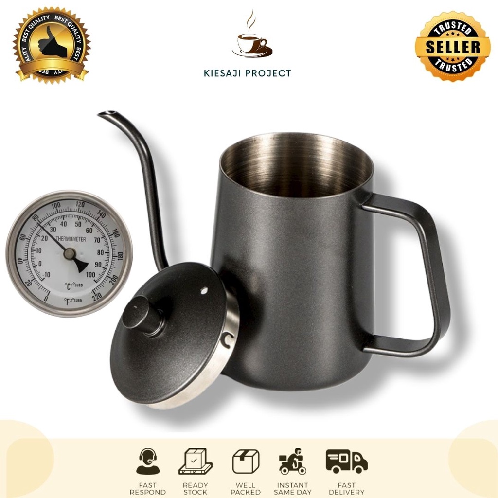 Jual Gooseneck Kettle With Thermometer Teflon Hitam Black Ketel Teko Kopi Leher Angsa V60 9612