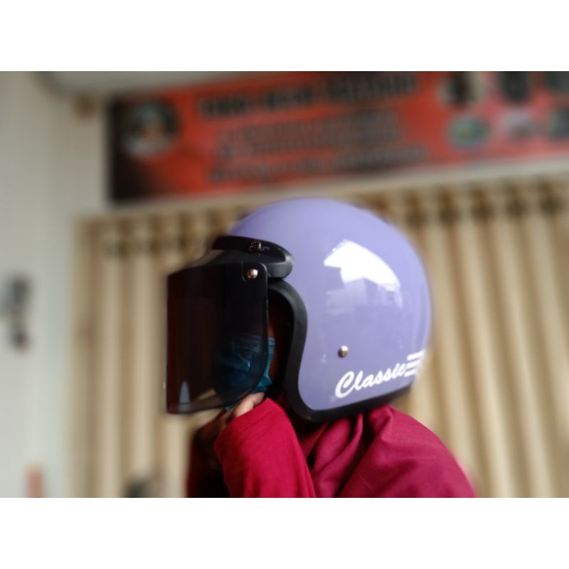 Jual Helm Bogo Dewasa Classic Garis Tiga Kaca Datar Shopee Indonesia