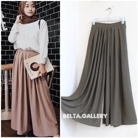 Celana Kulot Lebar Wanita Bahan Mongle Premium Pinggang Karet Bisa Cukup Sampai Jumbo