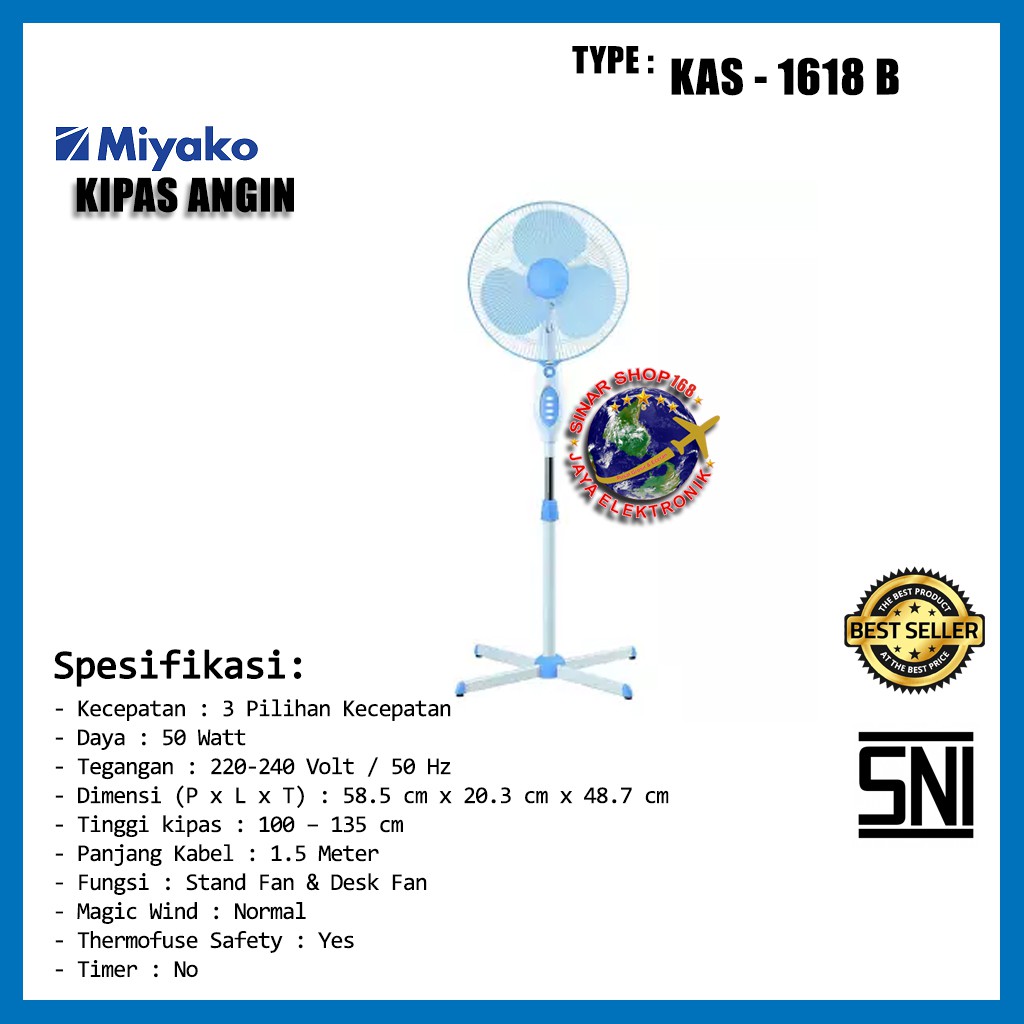 Jual Miyako Kipas Angin Stand Fan KAS - 1618 B | Shopee Indonesia