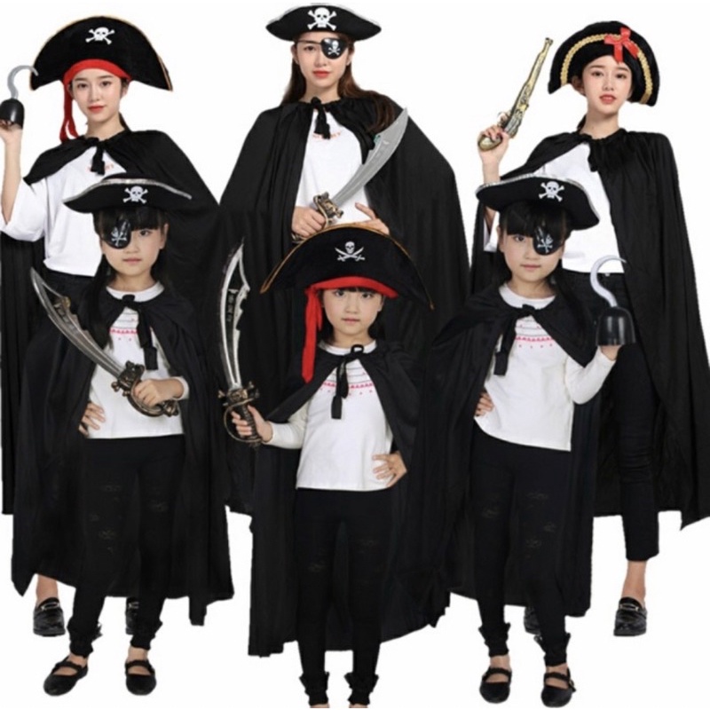Jual kostum jubah hitam bajak laut / pirate cape costume halloween