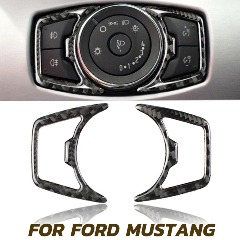 Jual IMPORT Hot Sales New Carbon Fiber Car Headlight Switch Cover Trim Sticker Frame For Ford
