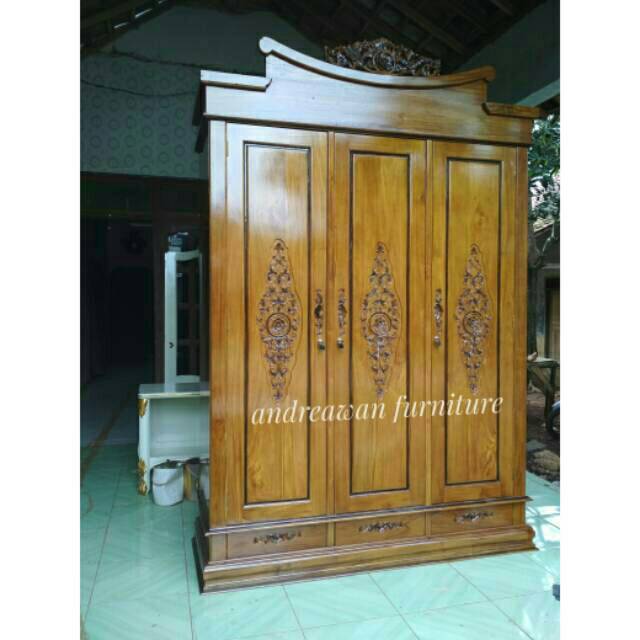 Jual Lemari Pakaian 3 Pintu Model Adelia Ukiran Asli Jepara | Shopee