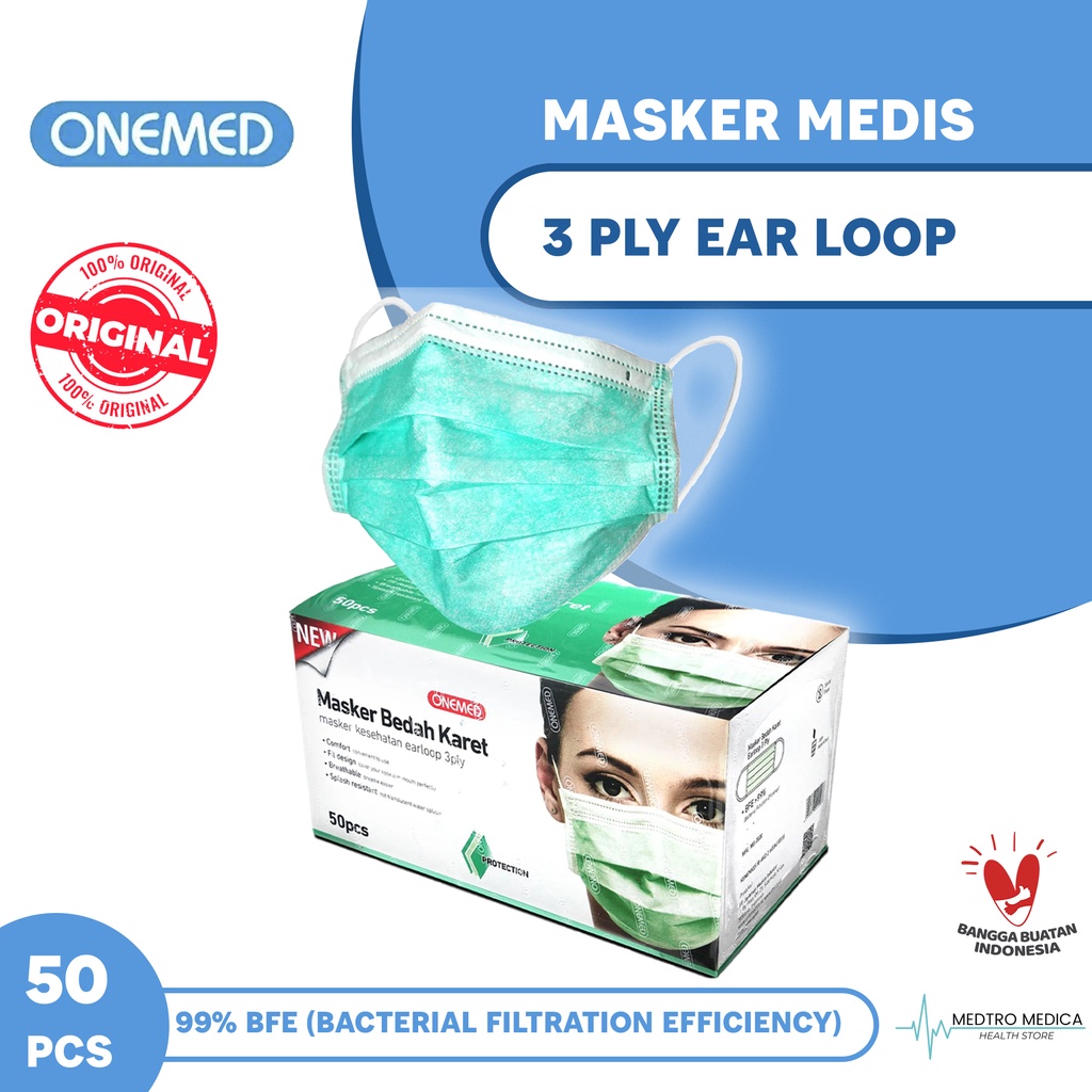 Jual MASKER MEDIS KARET DEWASA ONEMED BOX ISI 50 PCS/EARLOOP/SURGICAL ...