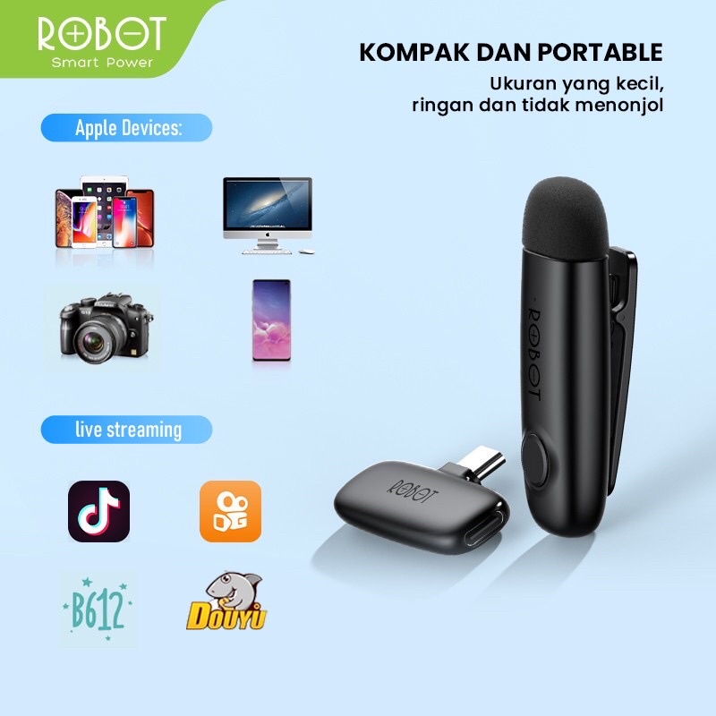 Jual ROBOT Microphone Mic Wireless Clip On HP Bluetooth RS20 USB C Port