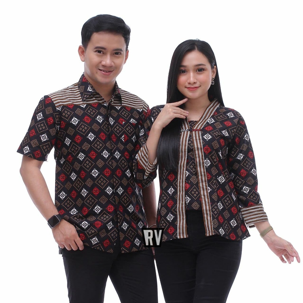 Jual Seragam Batik Kantor - Set Couple Baju Batik motif titik merah ...