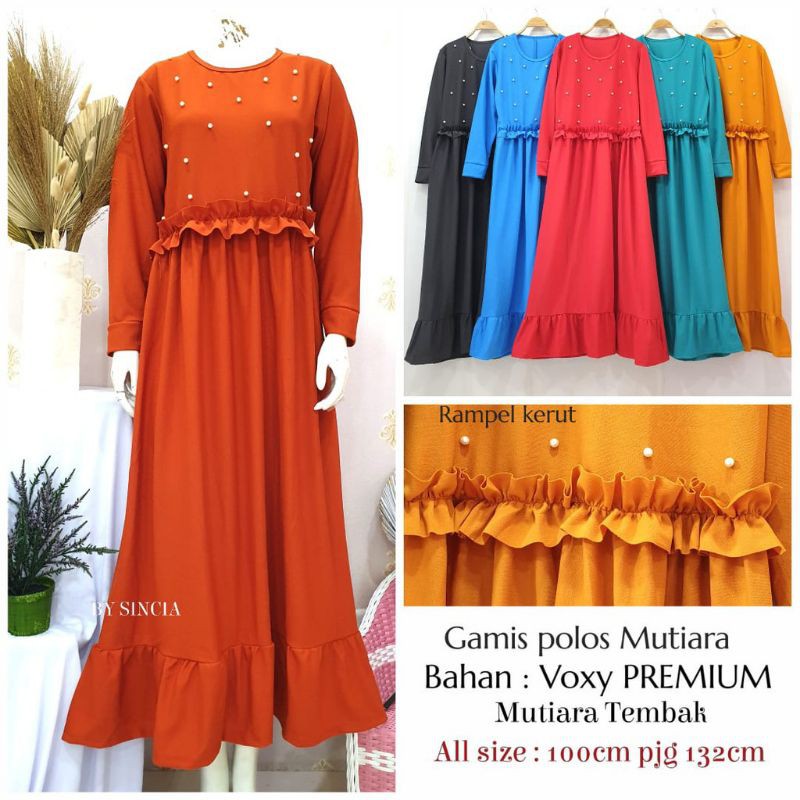 Jual Gamis Polos Rampel Taburan Mutiara Model Kerut Dada (Real Pic) ld ...