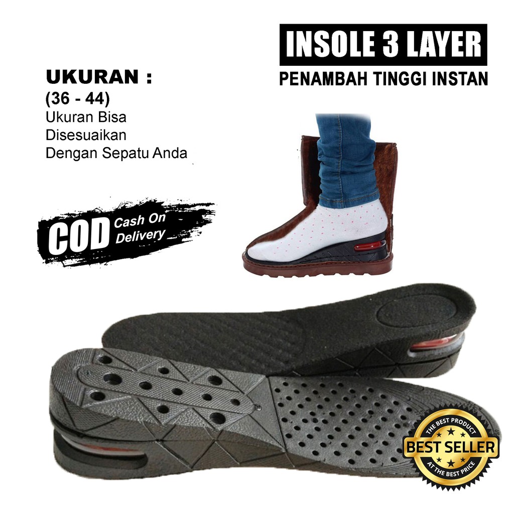 Jual Insole Sepatu 3 Layer Sol Sepatu Peninggi Instan Bantalan Sepatu