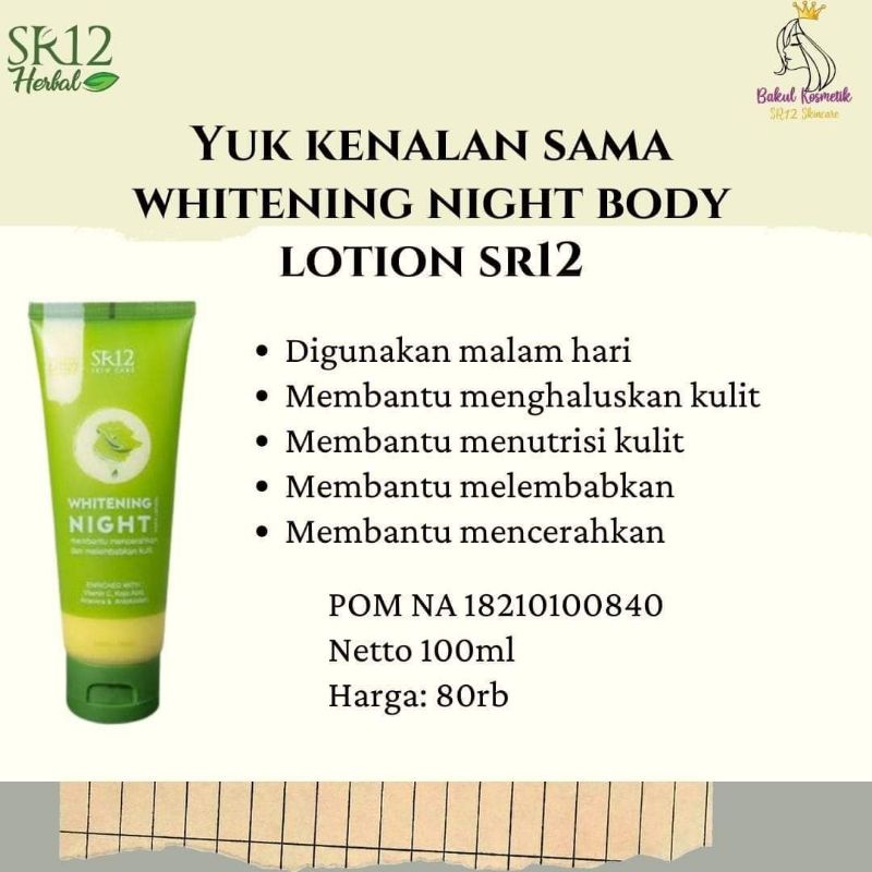 Jual WHITENING NIGHT BODY LOTION SR12 WANGI SAKURA/HAND BODY MALAM