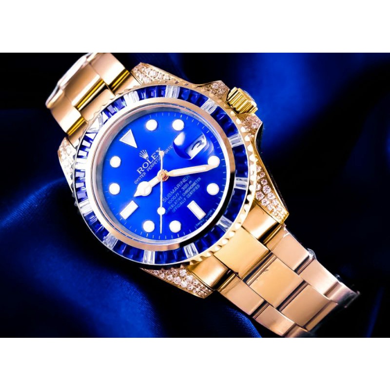 Jual Jam Tangan Pria Merk Rolex Submariner Gold Blue Automatic Shopee Indonesia