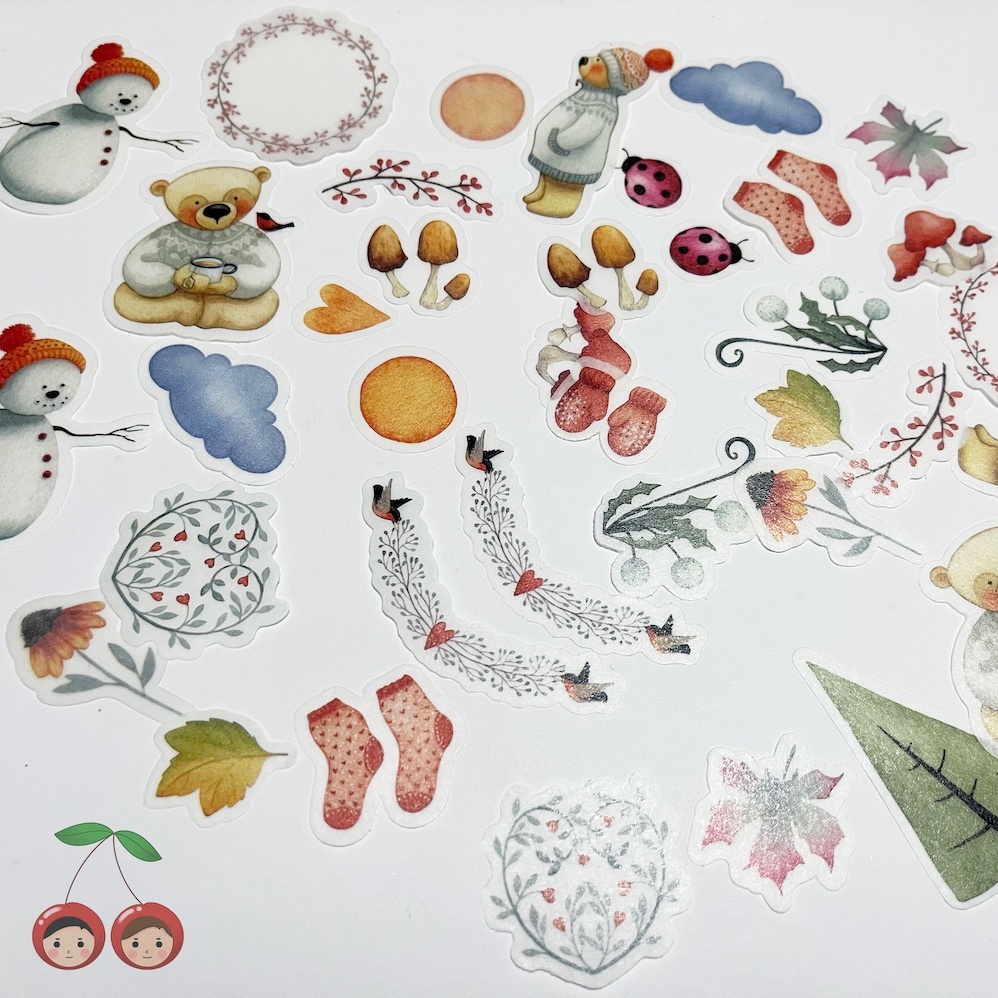 Jual Stiker Scrapbook Sticker Bujo Lucu Beruang Winter Bear (37 pcs