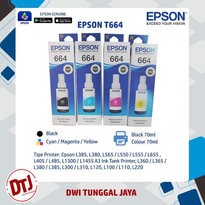 Jual Tinta Epson 664 / L100 Black, C, M & Y (T6641/6642/6643/6644 ...