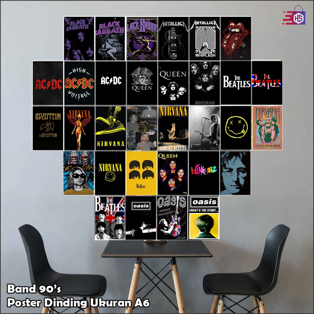 Jual Poster Dinding Aesthetic Kamar Cowok Tema Band 90's / Poster Kamar